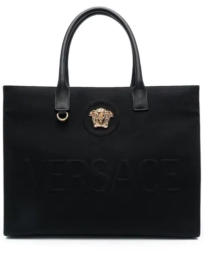 Versace La Medusa Large Tote Bag In Black