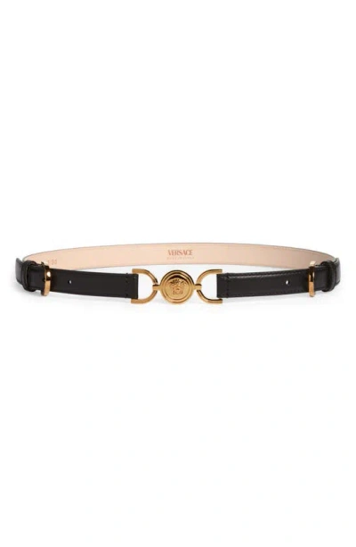 Versace La Medusa Leather Belt In 1b00v-black- Gold