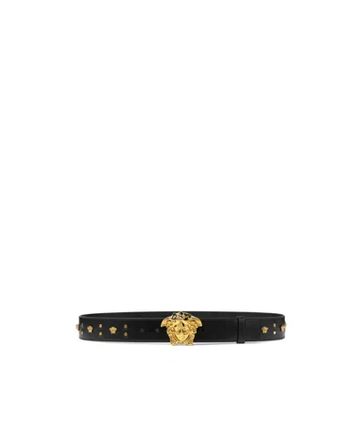Versace La Medusa Leather Belt In Black
