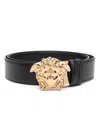 Versace La Medusa Leather Belt Man Belt Black Size 39.5 Calfskin In Black