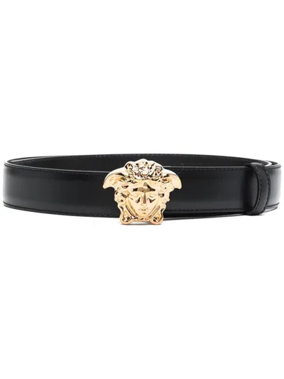 Versace La Medusa Leather Belt In Black