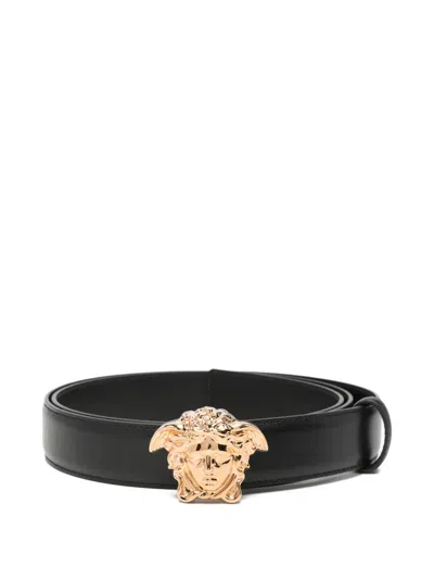 Pre-owned Versace La Medusa Leather Belt In Black