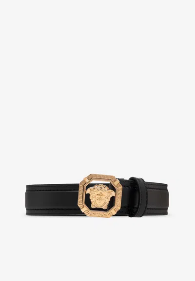 Versace La Medusa Leather Belt In Black