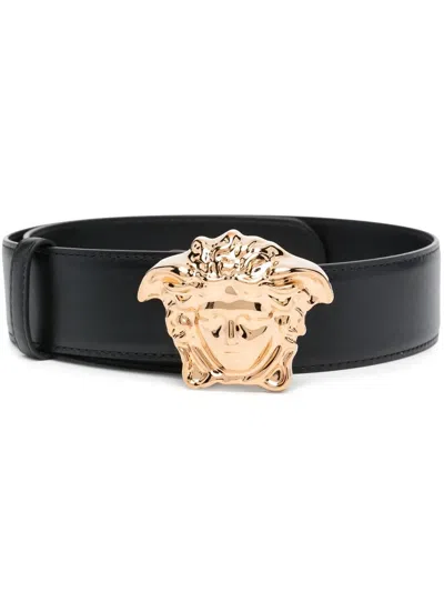 Versace Medusa Head-motif Leather Belt In Black