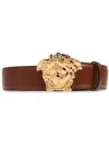 Versace La Medusa Leather Belt In Brown