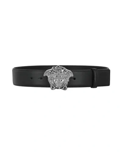 Versace La Medusa Leather Belt Man Belt Black Size 39.5 Calfskin In Multi