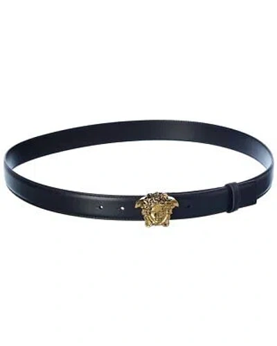 Pre-owned Versace La Medusa Leather Belt Men's In Black