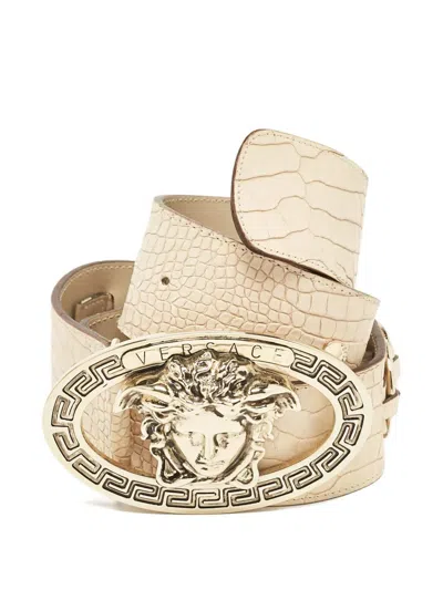Pre-owned Versace La Medusa Leather Belt In Neutral