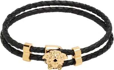 Versace 'la Medusa' Leather Bracelet In Black