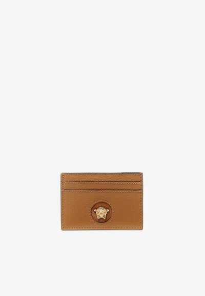 Versace La Medusa Leather Cardholder In Brown