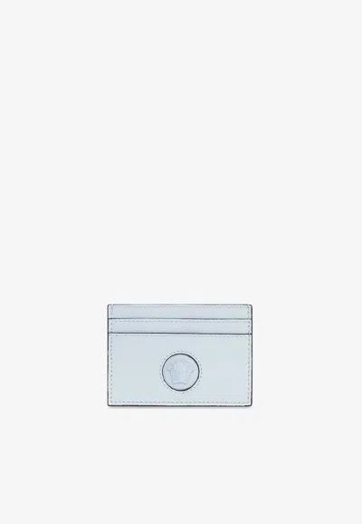 Versace La Medusa Pebbled-leather Cardholder In Blue