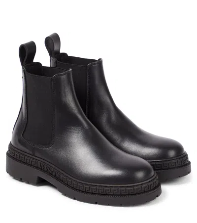 Versace Kids' La Medusa Leather Chelsea Boots In Black