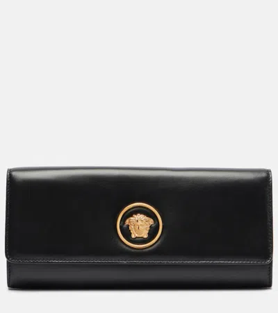 Versace La Medusa Leather Clutch In Black