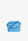 Versace La Medusa Leather Crossbody Bag In Blue