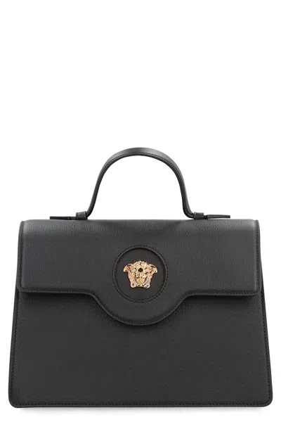 Versace La Medusa Leather Handbag In Black