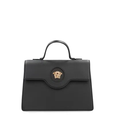 Versace La Medusa Leather Handbag In Black