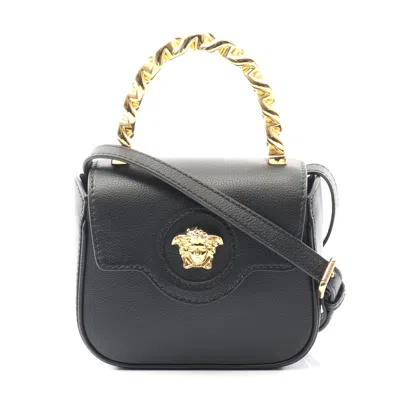 Versace La Medusa Leather Handbag Black