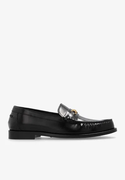 Versace La Medusa Leather Loafers In Black