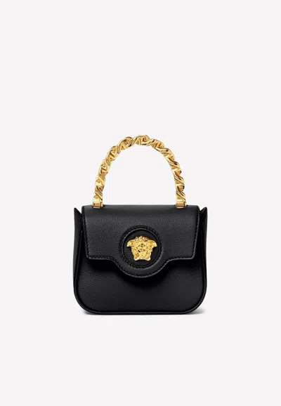Versace La Medusa Leather Mini Bag In Black
