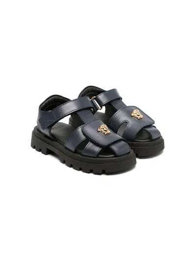 Versace Kids' La Medusa Leather Sandals In Blue