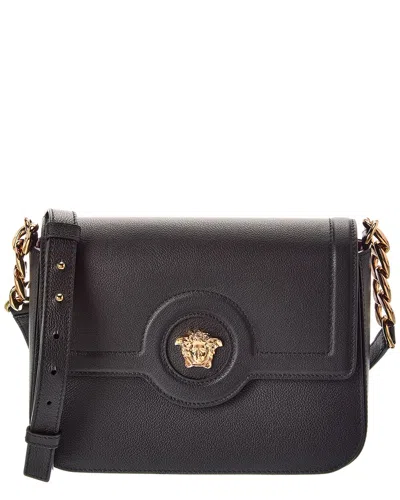 Versace La Medusa Leather Shoulder Bag In Black