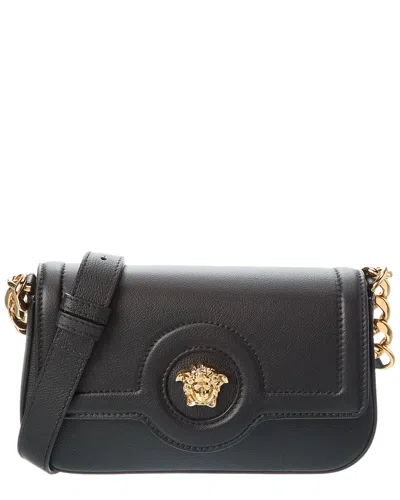 Versace La Medusa Leather Shoulder Bag In Black