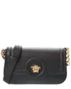 Versace La Medusa Leather Shoulder Bag In Black