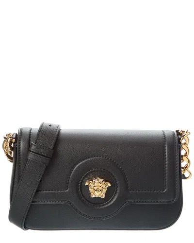 Versace La Medusa Leather Shoulder Bag In Black