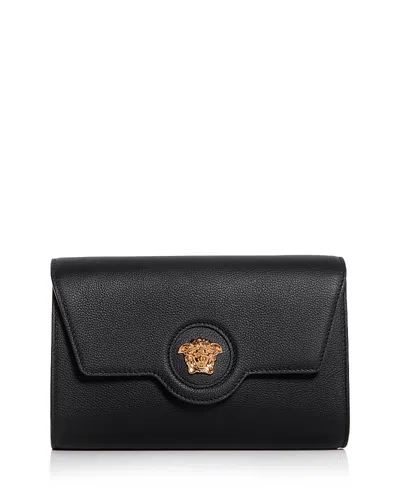 Versace La Medusa Leather Shoulder Bag In Black