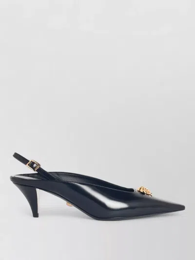 Versace Leather Slingback Pumps In Blue