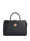 Versace La Medusa Boston Leather Crossbody Bag In Black