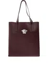 Versace La Medusa Leather Tote Bag In Brown