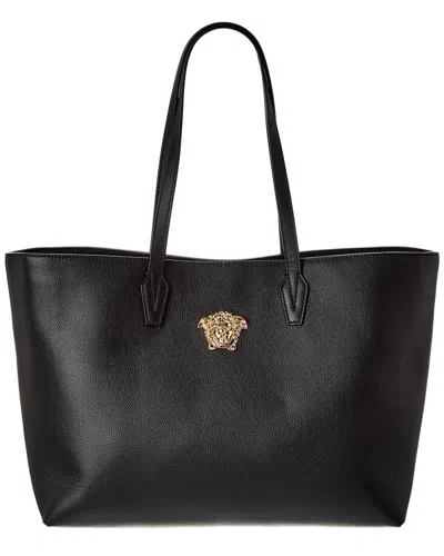 Versace La Medusa Leather Tote In Black