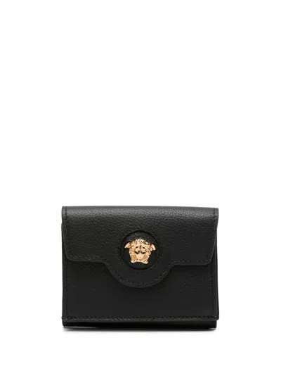 Versace Medusa-plaque Leather Trifold Wallet In Black