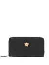 Versace La Medusa Leather Zip Around Wallet In Black