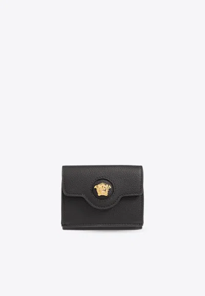 Versace La Medusa Leather Wallet In Black