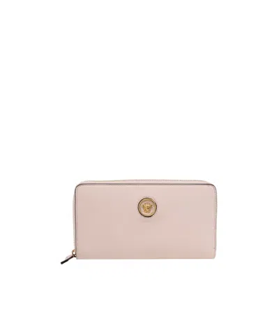 Versace La Medusa Leather Wallet In Nude