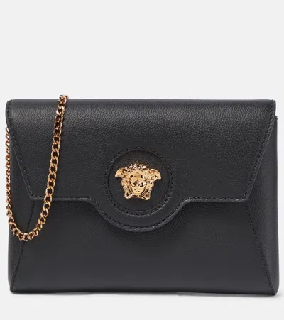 Versace La Medusa Leather Wallet On Chain In Black