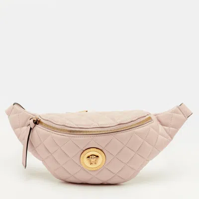 Pre-owned Versace La Medusa Light Pink Quilted Leather Fanny Pack Belt Bag