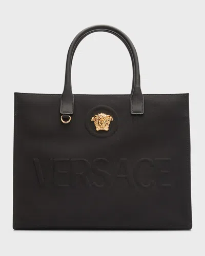 Versace La Medusa Logo Canvas Tote Bag In Multi