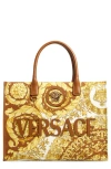 Versace La Medusa Logo Floral Canvas Tote