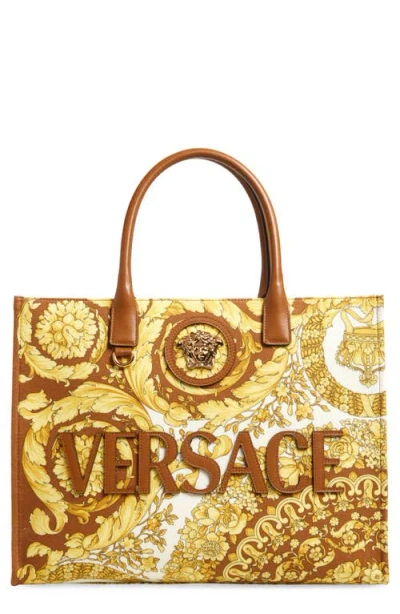 Versace La Medusa Logo Floral Canvas Tote