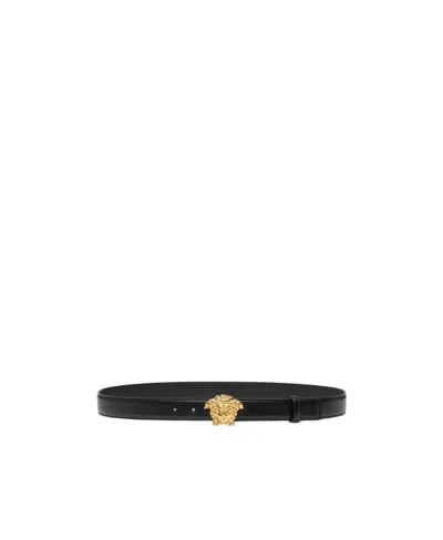 Versace La Medusa Logo Plaque Belt In Black
