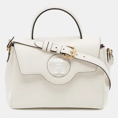 Pre-owned Versace La Medusa Medium White Leather Top Handle Bag