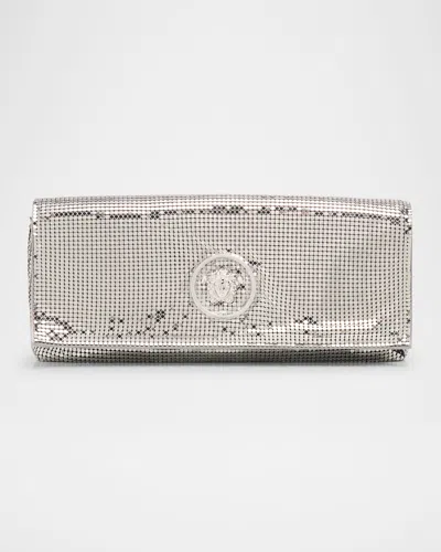 Versace La Medusa Metal Clutch Bag In Silver