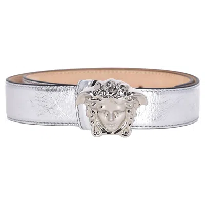 Pre-owned Versace 'la Medusa' Metallic Leather Belt In Gray