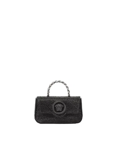 VERSACE VERSACE LA MEDUSA EMBELLISHED CHAIN-LINKED MINI SHOULDER BAG