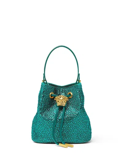 Versace Crystal La Medusa Mini Bucket Bag In Blue