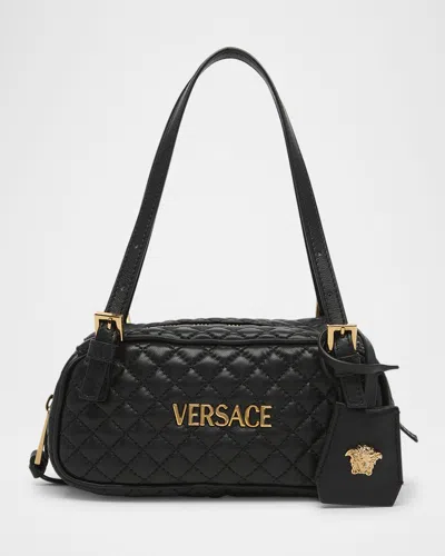 Versace La Medusa Mini Leather Shoulder Bag In Black