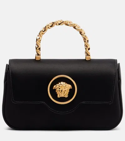 Versace La Medusa Mini Satin Top-handle Bag In Black